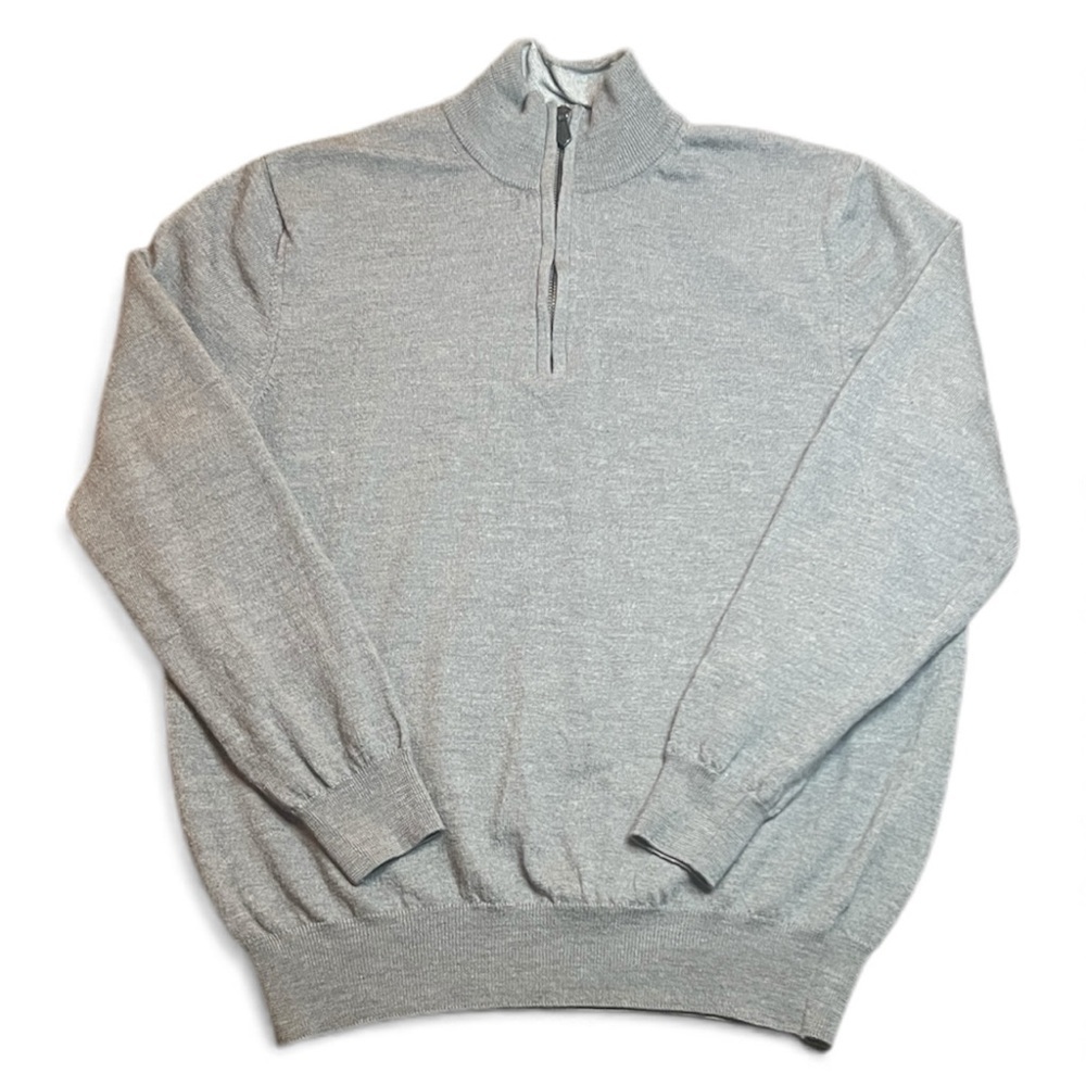 Black Brown 100% Extra fine Merino Wool Men's Zip-Up Taupe L Sweater Italy